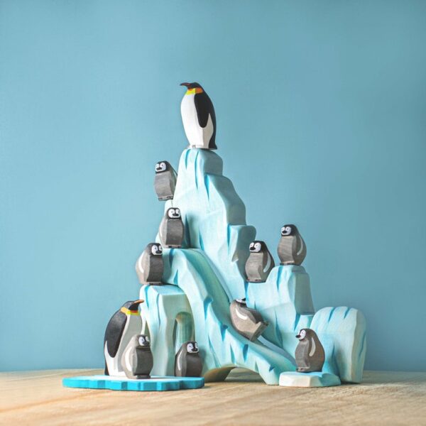 Large Wooden Toy Set Penguins with Natural Ice Cliffs