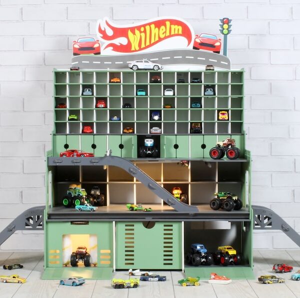 Toy Garage For 1/64 and 1/32 scale toy cars, Personalized Toddler Boy Gift