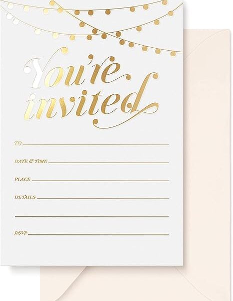 Party Invitations! 25 Gold Foil Traditional Invitations with Envelopes, Wedding, Baby, & Bridal Shower Invite, Housewarming Birthday, and Girls Quinceanera Invite Cards for Every Celebration - 4x6