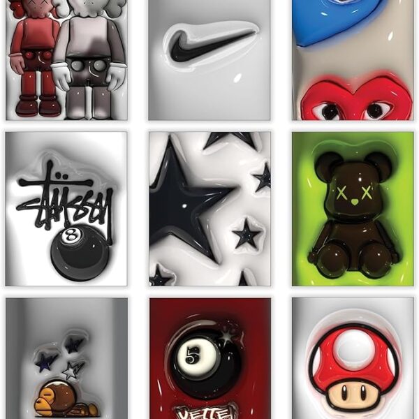 Hypebeast Posters – Trendy Wall Decor for Sneakerheads, Teen Boys & Girls Room – Glass Effect Collage Art Prints, 9pcs Set (8x10 Inch)