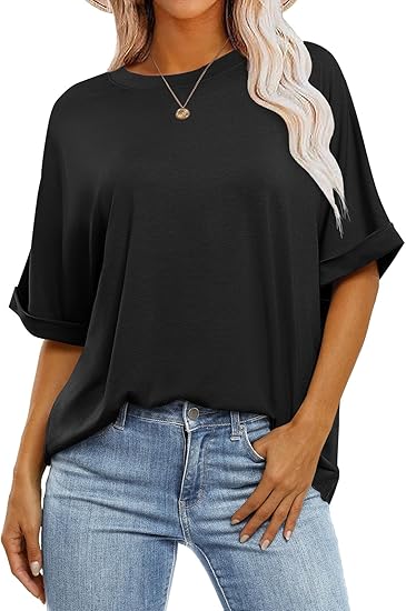 Womens Tops Oversized T Shirts Short Sleeve Crewneck Summer Casual Loose Basic Tee Shirt