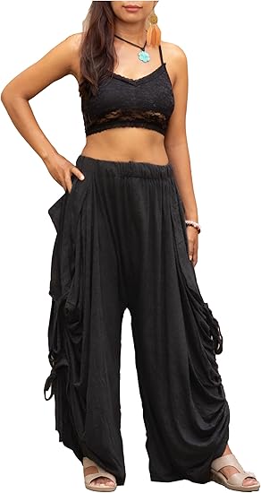 Women's Palazzo Pants Wide Leg Lounge Convertible Maxi Skirt with Pockets Casual Comfy Trousers