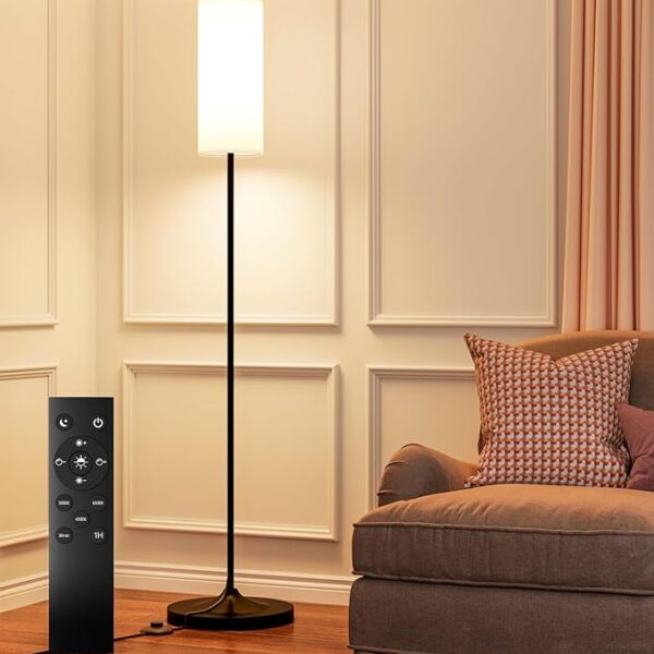 LED Floor Lamp for Living Room, Dimmable Standing Lamps with Foot Switch,Remote Custom Color Temperature Black Pole Lamp with Lampshade,12W Led Bulb Tall Lamps for Bedroom Office