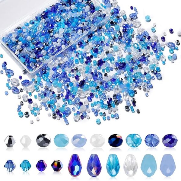 Glass Beads for Jewelry Making -800PCS Blue Crystal Beads for Bracelet Making Kit, Assorted Round Rondelle Gemstone Beads
