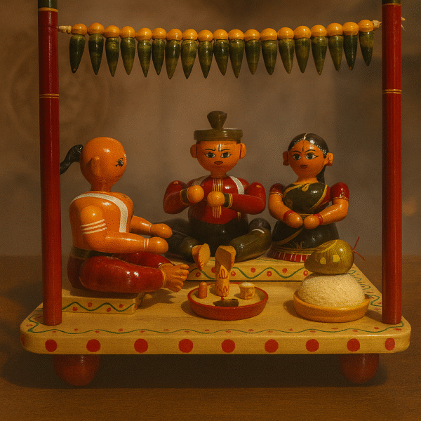 Handcrafted Etikoppaka Wooden Bride Set with Stage (Big)