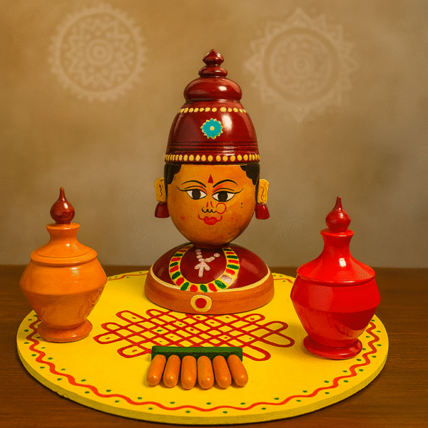 Handcrafted Etikoppaka Wooden Devi Kumkum Box Set