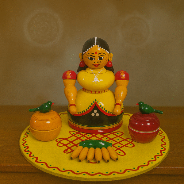 Handcrafted Etikoppaka Wooden Lady with Saree Set
