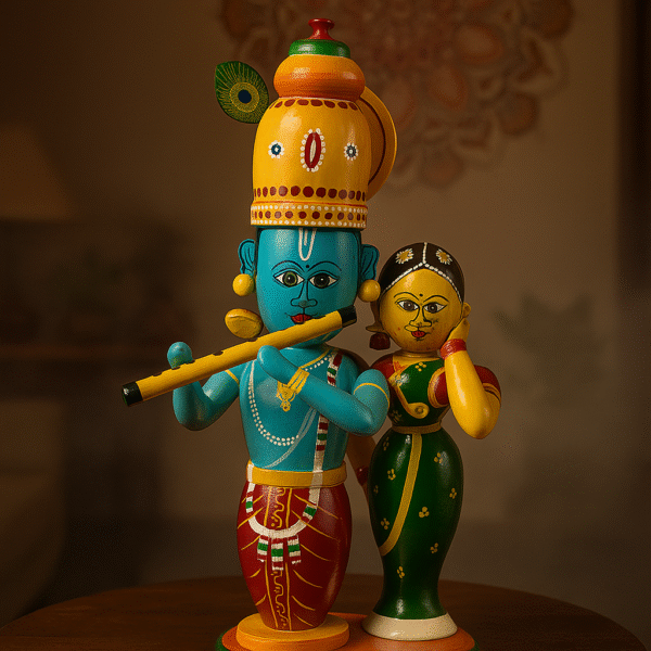 Handcrafted Etikoppaka Wooden Radha Krishna Idol Set