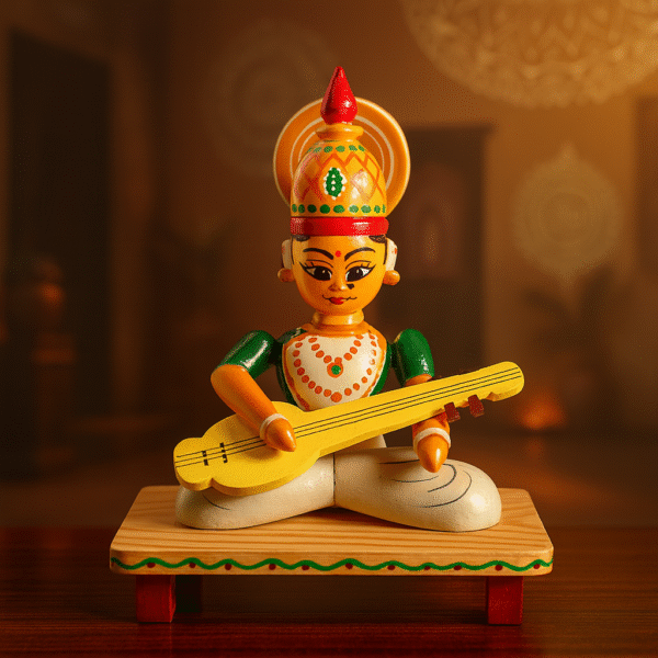 Handcrafted Etikoppaka Wooden Saraswati Idol