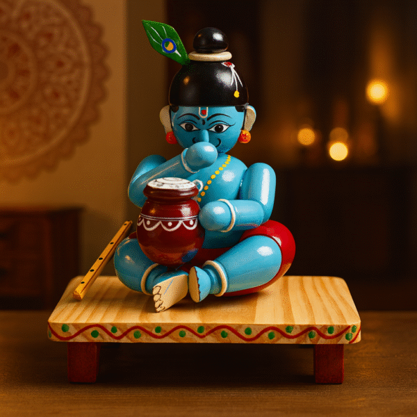 Handcrafted Etikoppaka Wooden Sitting Krishna Idol
