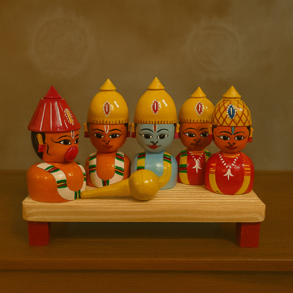 Handcrafted Etikoppaka Wooden Small Ram Pattabhishekam Set