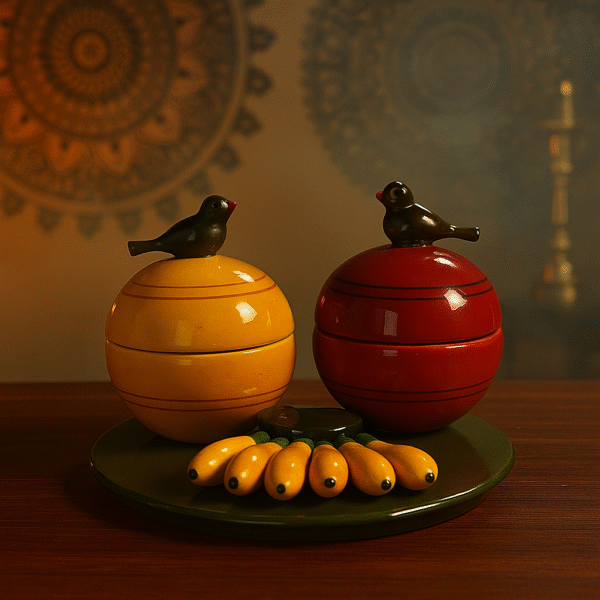 Handcrafted Etikoppaka Wooden Thambulam Box Set