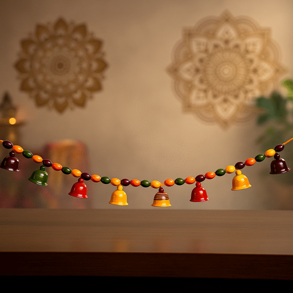 Handcrafted Etikoppaka Wooden Thoranam with Bells